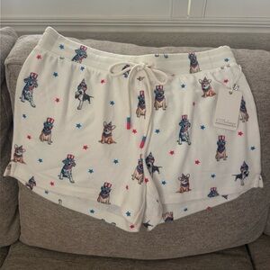 P.J. Salvage Star Spangled Patriotic Dog Print Lounge Shorts. Ivory. Size M.